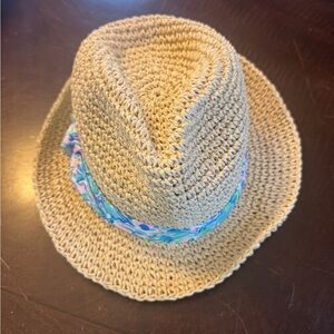 Lily Pulitzer Straw Fedora with Blue Patterned Band